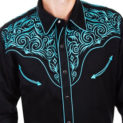 画像2: スカリー ウエスタン 刺繍 シャツ（長袖/ブラック・スクロールターコイズ）S/Scully Long Sleeve Embroidered Western Shirt(Men's)