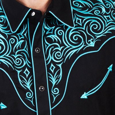 画像1: スカリー ウエスタン 刺繍 シャツ（長袖/ブラック・スクロールターコイズ）S/Scully Long Sleeve Embroidered Western Shirt(Men's)