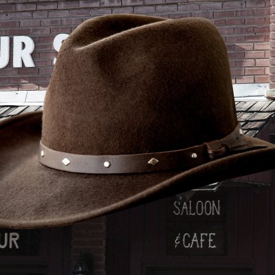 画像2: スタッズ ブラウンハットバンド シェイパブルブリム ウール ウエスタンハット（ブラウン）/Western Wool Hat(Brown)