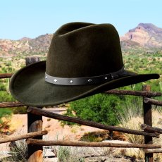 画像1: スタッズ ブラックハットバンド シェイパブルブリム ウール ウエスタンハット（モス）/Western Wool Hat(Moss) (1)