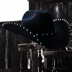 画像2: ターコイズ&シルバー スタッズ ウール カウボーイハット（ブラック）/Wool Felt Cowboy Hat(Black) (2)