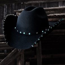 画像1: ターコイズ&シルバー スタッズ ウール カウボーイハット（ブラック）/Wool Felt Cowboy Hat(Black) (1)