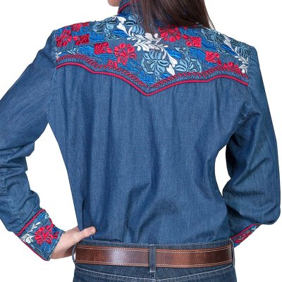 画像2: スカリー 刺繍 ウエスタン シャツ（長袖/デニム・フローラルマルチカラー）/Scully Long Sleeve Western Shirt(Women's)