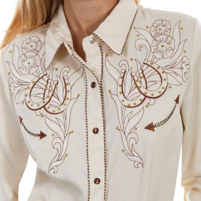 画像2: スカリー ローズ&ホースシュー刺繍 ラインストーン ウエスタン シャツ(長袖/クリーム)/Scully Long Sleeve Western Shirt(Women's)
