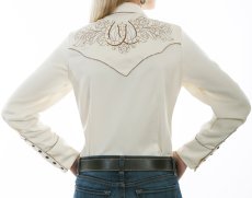 画像3: スカリー ローズ＆ホースシュー刺繍 ラインストーン ウエスタン シャツ（長袖/クリーム）/Scully Long Sleeve Western Shirt(Women's) (3)