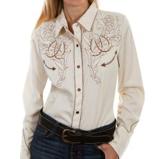 画像1: スカリー ローズ＆ホースシュー刺繍 ラインストーン ウエスタン シャツ（長袖/クリーム）/Scully Long Sleeve Western Shirt(Women's) (1)