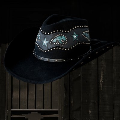 画像1: ブルハイド ウール カウボーイ ハット ワンダンス（スタッズ＆インレイ/ブラック）/Bullhide Wool Cowboy Hat(One Dance/Black)