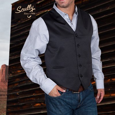 画像1: スカリー オールドウエスト ベスト（ソリッドブラック）/Scully Old West Vest (Solid Black)