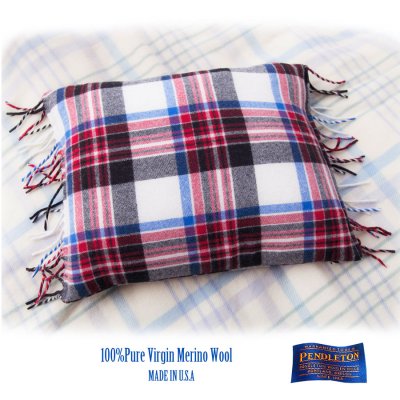 画像2: ペンドルトン フリンジ メリノウール＆ダックフェザー ピロー アメリカーナプラッド/Pendleton Pillow(Americana Plaid)