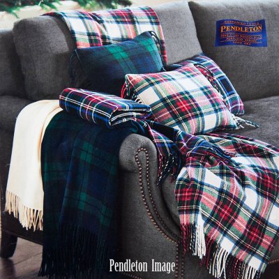 画像1: ペンドルトン フリンジ メリノウール＆ダックフェザー ピロー アメリカーナプラッド/Pendleton Pillow(Americana Plaid)