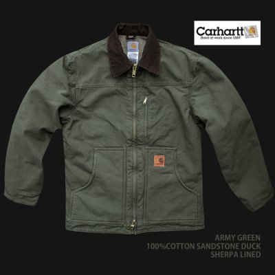 画像1: カーハート シェルパラインド サンドストーン リッジ コート（C61 アーミーグリーン）S/Carhartt Sherpa Lined Sandstone Ridge Coat(Army Green)