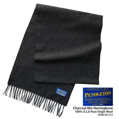 画像1: ペンドルトン ピュアバージンウール マフラー（チャコールミックス ヘリンボーン）/Pendleton Whisperwool Muffler Charcoal Mix Herringbone