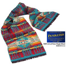 画像1: ペンドルトン ピュアバージンウール ジャガード マフラー（ターコイズ・レッド・イエロー）/Pendleton Jacquard Muffler (1)