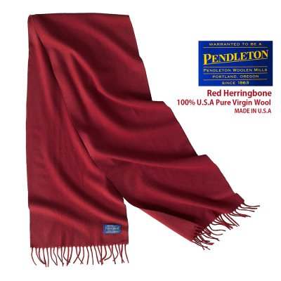 画像1: ペンドルトン ピュアバージンウール マフラー（バーガンディーレッド ヘリンボーン）/Pendleton Whisperwool Muffler Red Herringbone