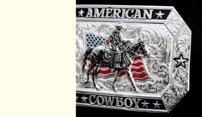 画像2: モンタナシルバースミス アメリカン カウボーイ フラッグ・ホースライディング ベルト バックル/Montana Silversmiths American Cowboy Flag Belt Buckle