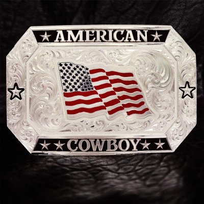 画像1: モンタナシルバースミス アメリカン カウボーイ フラッグ ベルト バックル/Montana Silversmiths American Cowboy Flag Belt Buckle