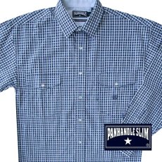 画像1: パンハンドルスリム ウエスタンシャツ・ブルーチェック（長袖）大きいサイズもあり/Panhandle Slim Long Sleeve Western Shirt(Blue Plaid) (1)