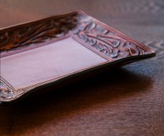 画像3: ウエスタン フィリグリー レザー アクセサリー トレイ（フローラルブラウン・ターコイズ）/Hand Carved Leather Catchall Tray(Brown/Turquoise) (3)