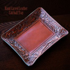 画像1: ウエスタン レザー アクセサリー トレイ（フローラルブラウン）/Hand Carved Leather Catchall Tray(Brown) (1)