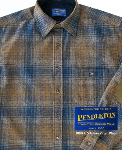 画像2: ペンドルトン ウール シャツ・エルボーパッチ トレイルシャツ ブロンズ・ブループラッドS/Pendleton Trail Shirt (Bronze Blue Plaid)