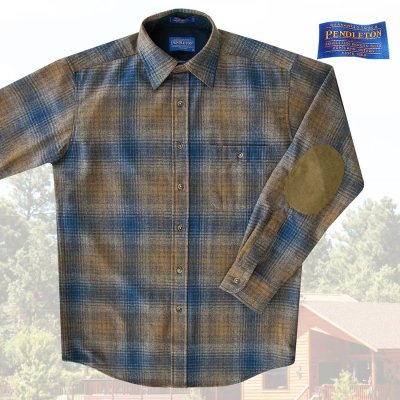 画像1: ペンドルトン ウール シャツ・エルボーパッチ トレイルシャツ ブロンズ・ブループラッドS/Pendleton Trail Shirt (Bronze Blue Plaid)