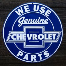 画像1: ゼネラルモーターズ シボレー メタルサイン（ブルー）/GM General Motors Company Chevrolet Metal Sign WE USE Genuine CHEVROLET PARTS (1)