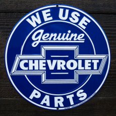 画像1: ゼネラルモーターズ シボレー エンボス ティンサイン メタルサイン 看板（ブルー）/GM General Motors Company Chevrolet Embossed Metal Sign WE USE Genuine CHEVROLET PARTS (1)
