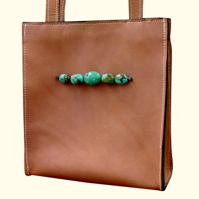 画像2: ターコイズ＆レザー ショルダートートバッグ/Turquoise&Leather Shoulder Tote Bag