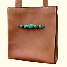 画像1: ターコイズ＆レザー ショルダートートバッグ/Turquoise&Leather Shoulder Tote Bag (1)