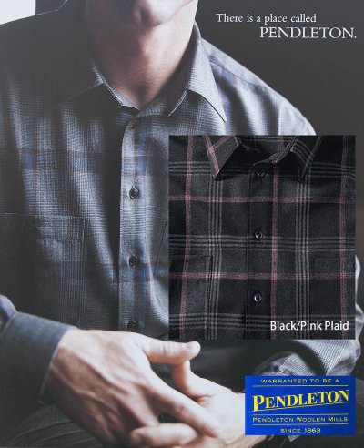 画像1: ペンドルトン ゼファークロス ピュアーバージンウール シャツ（ブラック・ピンクプラッド）S/Pendleton Zephyr Cloth Wool Shirt(Black/Pink Plaid)