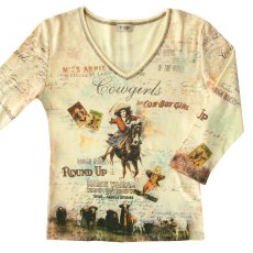 画像1: カウガール ラインストーン ウエスタン Tシャツ（レディース）S/Women's Western T-shirt(Yellow) (1)