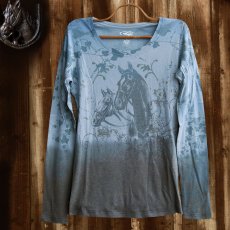 画像1: ローパー レディース ウエスタン Tシャツ ホース ブルー（長袖）/Roper Women's Western T-shirt(Blue) (1)