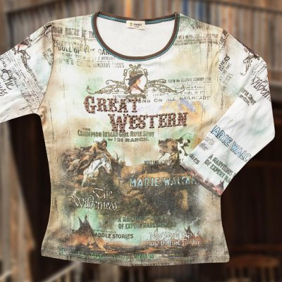 画像1: グレイト ウエスタン  レディース ウエスタン TシャツS/Women's Western T-shirt(Light Blue)