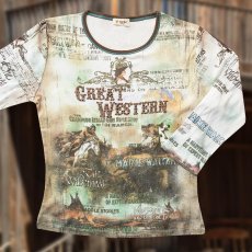 画像1: グレイト ウエスタン  レディース ウエスタン TシャツS/Women's Western T-shirt(Light Blue) (1)