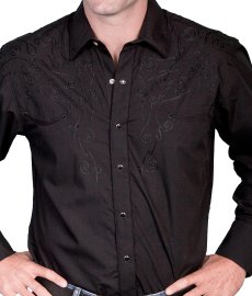 画像2: スカリー スナップフロント 刺繍 ウエスタン シャツ（長袖/ブラック・フロント&バック刺繍）/Scully Long Sleeve Embroidered Snap Front Shirt(Men's) (2)