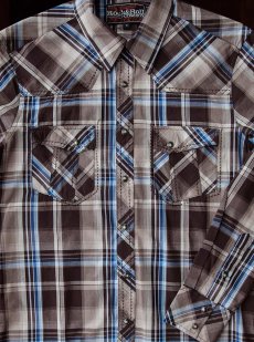 画像2: ロックンロール カウボーイ ウエスタンシャツ ブラウン・ブルー（長袖）/Panhandle Slim Long Sleeve Western Shirt (2)