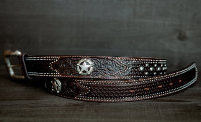 画像3: トニーラマ スターコンチョ&スタッズ ウエスタン レザー ベルト（ブラウン）/Tony Lama Western Belt(Brown)