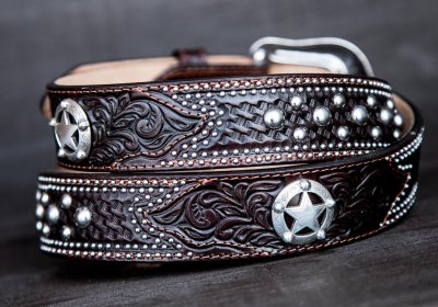 画像2: トニーラマ スターコンチョ&スタッズ ウエスタン レザー ベルト（ブラウン）/Tony Lama Western Belt(Brown)