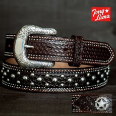 画像1: トニーラマ スターコンチョ&スタッズ ウエスタン レザー ベルト（ブラウン）/Tony Lama Western Belt(Brown) (1)