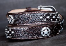 画像3: トニーラマ スターコンチョ&スタッズ ウエスタン レザー ベルト（ブラウン）/Tony Lama Western Belt(Brown) (3)