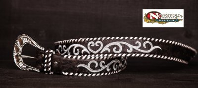 画像3: ノコナ ラインストーンバックル・ウィップステッチ&刺繍 ウエスタン ベルト（ブラウン・シルバー）/Nocona Whip-Stiched Embroidered Belt