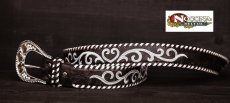 画像2: ノコナ ラインストーンバックル・ウィップステッチ&刺繍 ウエスタン ベルト（ブラウン・シルバー）/Nocona Whip-Stiched Embroidered Belt (2)
