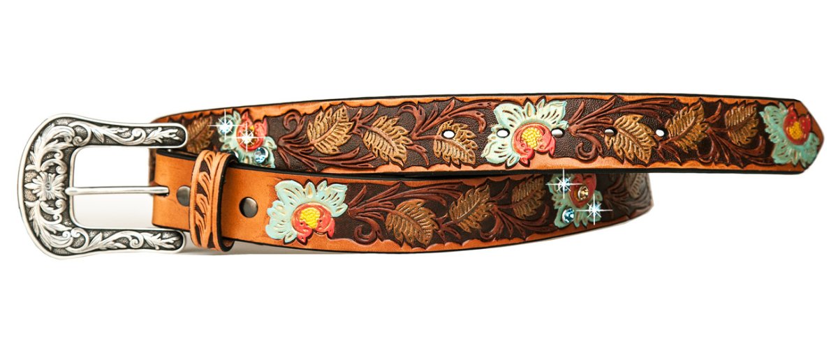 画像2: アリアット ラインストーン フラワー ウエスタン ベルト(ブラウン)/Ariat Rhinestone Leather Belt(Brown) (2)