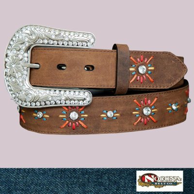 画像1: ノコナ サウスウエスト刺繍&ラインストーン ウエスタン ベルト（ブラウン）S（約74cm）/Nocona Western Belt(Brown)
