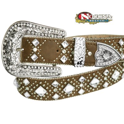 画像1: ノコナ ラインストーン&スタッズ ウエスタン ベルト（ダイヤ・ブラウン）/Nocona Rhinestone Studs Western Belt(Brown)