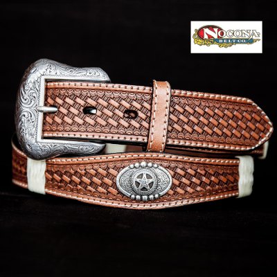 画像1: ノコナ スターコンチョ ウエスタン レザー ベルト（ブラウン）/Nocona Western Leather Belt(Brown)