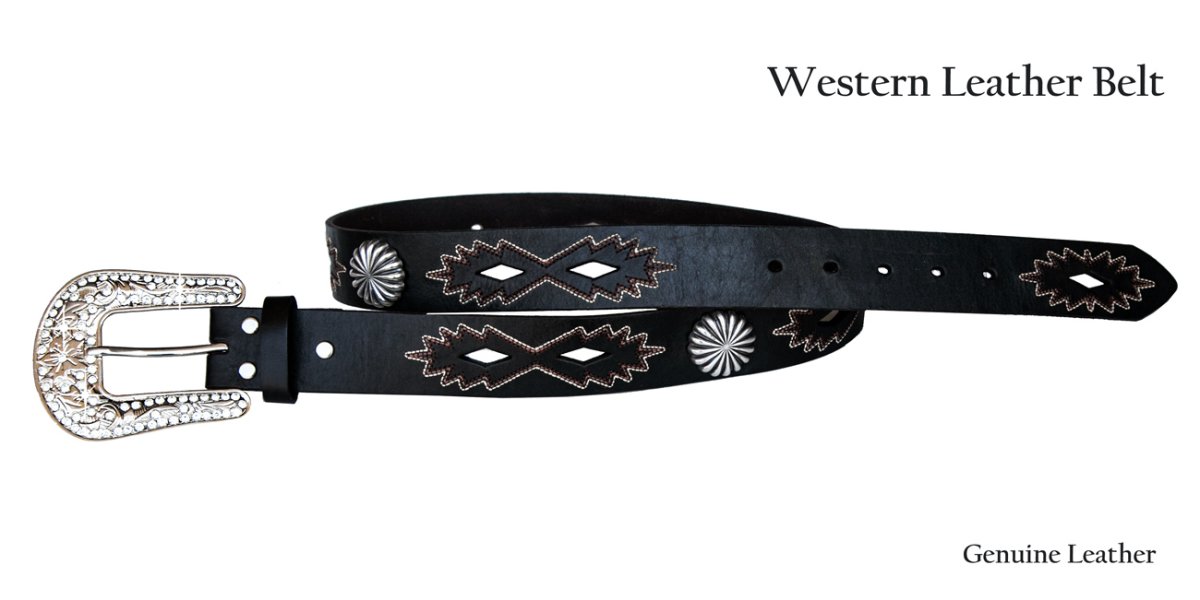 画像2: ノコナ ラインストーンバックル&コンチョ ウエスタン レザー ベルト(ブラック)/Nocona Western Leather Belt(Black) (2)