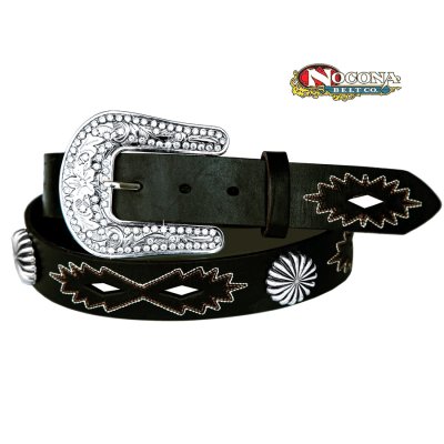 画像1: ノコナ ラインストーンバックル&コンチョ ウエスタン レザー ベルト（ブラック）/Nocona Western Leather Belt(Black)