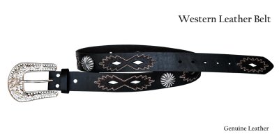 画像2: ノコナ ラインストーンバックル&コンチョ ウエスタン レザー ベルト（ブラック）/Nocona Western Leather Belt(Black)