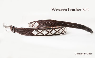 画像2: ノコナ テーパード ウエスタン レザーベルト（ブラウン・シルバー）ラージサイズ40,44,46/Nocona Western Leather Belt(Brown)